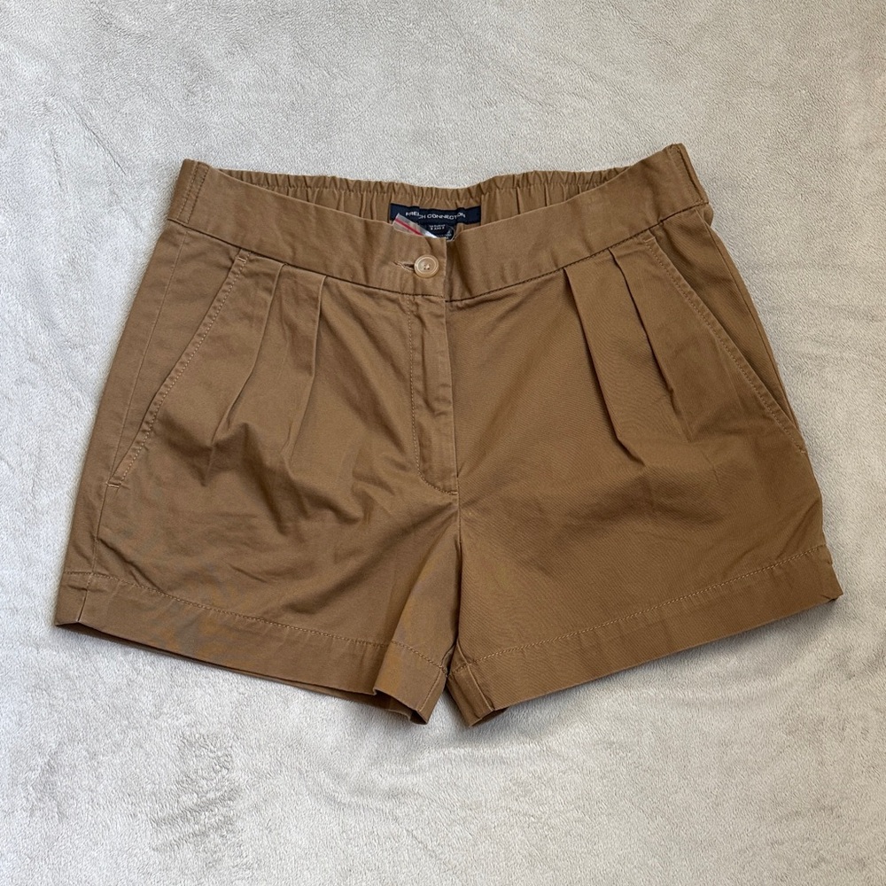 French Connection Tan Pleated Cargo Shorts
